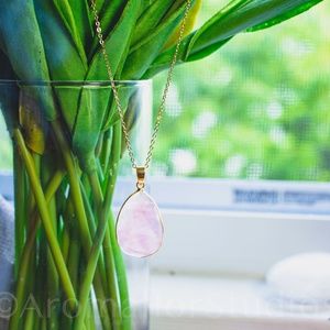 Rose Quartz & 14k Gold-Plated Teardrop Necklace